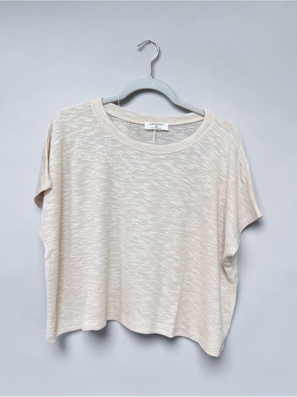 Zenana Outfitters Cream Boxy Lightweight Short Sleeve Knit Top